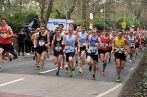 All smiles at the start of Fleet Half Marathon